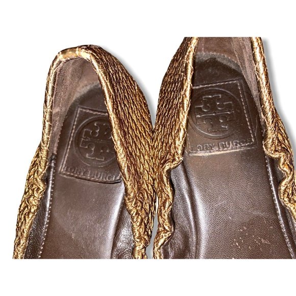 Tory Burch Anne Marie Leather Quilted Metallic Ballet Flats Bronze Size 7 - Picture 4 of 8